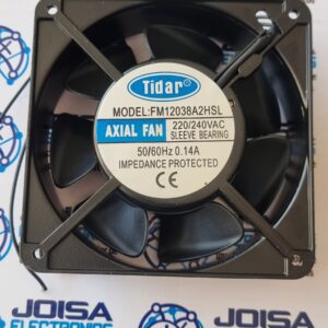 VENTILADOR 220VAC 0.14A 120X120X38MM; TIDAR; FM12038A2HSL ; Marca · TIDAR ; Modelo · FM12038A2HSL ; Potencia (50/60Hz):26/23W ; Dimensiones · 120mm x 120mm x 38mm ; RPM