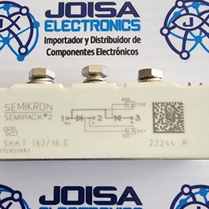 SKKT 162/16E SKKT162/16E es un módulo de tiristor/diodo SEMIPACK®2 SKKT 162-16E SEMIKRON SEMIPACK THYRISTOR MOD. 160A 1600V SKKT162-16E SKKT 162/16E. Marca/Fabricante: SEMIKRON. Código del proveedor Y COMERCIALIZADO POR JOISA ELECTRONICS SAC