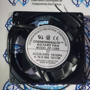 FP-108B-220V Modelo: FP-108B-S1. Tamaño: 92X92X25mm. Voltaje: 220 V. Corriente: 0,1 A. Velocidad: 2400 RPM. Volumen de aire: 30 CFM. Presión del viento: 0,16INH2O En JOISA SAC están hasta los componentes más difíciles de encontrar. Disponible ya. proveedores líderes de componentes electrónico