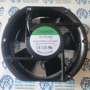 A2175-HBT-GN El número de pieza A2175-HBT-T-GN se refiere a unVentilador axial de CA fabricado por Sunon Fans, diseñado para su uso en diversas aplicaciones de refrigeración electrónica Y COMERCIALIZADO POR JOISA ELECTRONICS SAC PROVEEDOR LIMA PERU