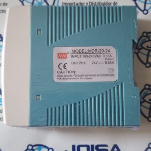 MDR-20-24 MDR-20-24 es una fuente de alimentación industrial CA-CC para carril DIN de 24 W, 24 V y 1 A. Es una fuente de alimentación conmutada compacta de una sola salida, diseñada para aplicaciones de automatización y control industrial Y COMERCIALIZADO POR JOISA ELECTRONICS SAC PROVEEDOR LIMA PERU
