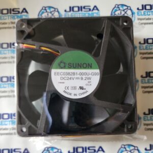EEC0382B1-000U-G99 EEC0382B1-000U-G99es unVentilador axial de CC de alto rendimiento fabricado por Sunon.Se utiliza habitualmente en refrigeración industrial, equipos de red y aplicaciones de telecomunicaciones 5G debido a su alta capacidad de flujo de aire MIDE 120X120X38MM 24V Y COMERCIALIZADO POR JOISA ELECTRONICS SAC PROVEDOR LIMA PERU
