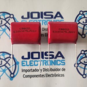 CBB22 630V475J El capacitor CBB22 630V475J es un componente de película de polipropileno metalizado diseñado para aplicaciones de alta fidelidad y estabilidad. Se caracteriza por su capacidad de autorreparación (self-healing), lo que le permite seguir funcionando tras una pequeña descarga interna Y SE COMERCIALIZA EN JOISA ELECTRONICS SAC PROVEDOR LIMA PERU