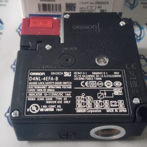 D4NL-4EFA-B La sigla D4NL-4EFA-B hace referencia al interruptor de enclavamiento por solenoide desarrollado por Omron para la seguridad de sus máquinas . Este interruptor se utiliza para bloquear de forma segura protecciones y puertas, garantizando así un funcionamiento seguro Y SE COMERCIALIZA POR JOISA ELECTRONICS SAC PROVEEDOR LIMA PERU