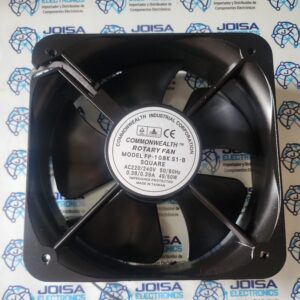FP-180K-S1 El FP-108K 220V (específicamente el modelo FP-108K-S1-B) es un ventilador axial industrial de alto rendimiento fabricado por Commonwealth Industrial Corporation. Es ampliamente utilizado para la refrigeración de tableros eléctricos, racks de servidores e inversores industriales debido a su gran flujo de aire y durabilidad Y SE COMERCIALIZA EN JOISA ELECTRONICS SAC PROVEEDOR LIMA PERU