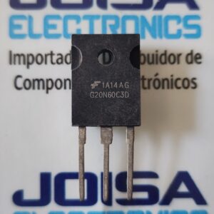 G20N60C3D El G20N60C3D (o HGTG20N60C3D) es un IGBT (Transistor Bipolar de Puerta Aislada) de canal N diseñado para aplicaciones de conmutación de alto voltaje y alta velocidad. Este componente combina la alta impedancia de entrada de un MOSFET con las bajas pérdidas de conducción de un transistor bipolar Y COMERCIALIZADO POR JOISA ELECTRONICS SAC PROVEEDOR LIMA PERU