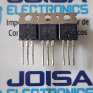 IRF640N El IRF640N es un transistor MOSFET de potencia de canal N, diseñado para conmutación de alta velocidad y amplificación en aplicaciones de media potencia, caracterizado por soportar 200V y 18A. Con encapsulado TO-220, destaca por su baja resistencia de activación (\(R_{DS(on)}\) típicamente de \(0.15 \Omega\) a \(0.18 \Omega\)), alta disipación térmica (hasta 125W-150W) y operación robusta Y COMERCIALIZADO POR JOISA ELECTRONICS SAC PROVEEDOR LIMA PERU