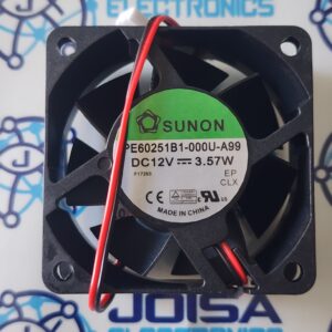 PE6025AB1-000U-A99 El código PE6025AB1-000U-A99 hace referencia a una serie de ventiladores axiales de corriente continua (DC) de alta gama fabricados por la marca SUNON. La letra "A" en el bloque central suele indicar variaciones de voltaje, velocidad o compatibilidad de cables dentro de la misma familia física del encapsulado (comúnmente modelos idénticos como el PE60251B1-000U-A99 para 12V o el PE60252B1-000U-A99 para 24V Y SE COMERCIALIZA EN JOISA ELECTRONICS SAC PROVEEDOR LIMA PERU