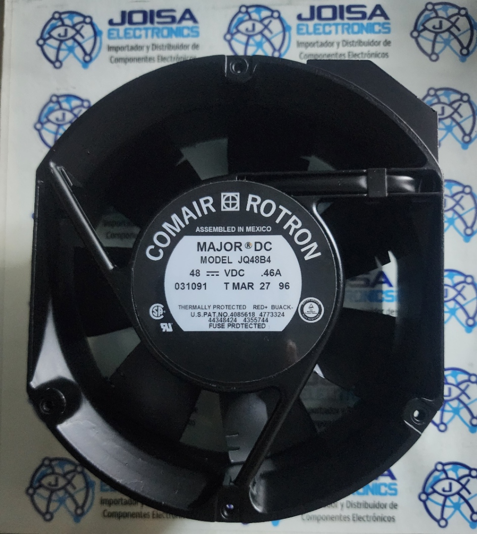 JQ48B4 hace referencia principalmente a un componente industrial eléctrico de alta calidad o puede estar vinculado a un vuelo internacional El ventilador industrial Comair Rotron (JQ48B4) funciona con un voltaje nominal de 48 VDC (corriente continua). Y SE COMERCIALIZA EN JOISA ELECTRONICS SAC PROVEEDOR LIMA PERU