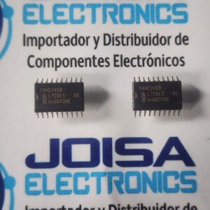 74HC245D El 74HC245D es un circuito integrado lógico de la familia CMOS de alta velocidad que funciona como un transceptor de bus octal (de 8 bits) bidireccional con salidas de 3 estados. La letra "D" al final de su nomenclatura suele indicar que viene en un encapsulado de montaje superficial SOIC-20 (SO20) y se comercializa en JOISA ELECTRONICS SAC PROVEEDOR LIMA PERU
