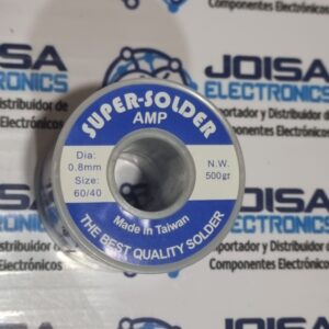 SUPER SOLDER 0.8mm 500g es un rollo de alambre de estaño de alta calidad ampliamente utilizado en electrónica para soldaduras de precisión. Su diámetro de 0.8 mm lo convierte en el estándar ideal para reparar placas de circuito (PCB), componentes de inserción (through-hole) y trabajos de microsoldadura y se comercializa en JOISA ELECTRONICS SAC PROVEEDOR LIMA PERU