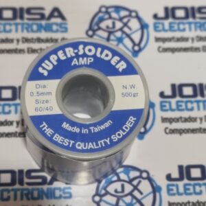 Estaño en alambre de 0.5 mm en presentación de carrete de 500 gramos, ideal para microsoldadura, reparación de placas de circuitos impresos (PCB) y componentes de montaje superficial (SMD). Su diámetro ultradelgado de 0.5 mm permite una dosificación sumamente precisa del material, evitando cortocircuitos en soldaduras de alta densidad de componentes y se comercializa en JOISA ELECTRONICS SAC PROVEEDOR LIMA PERU