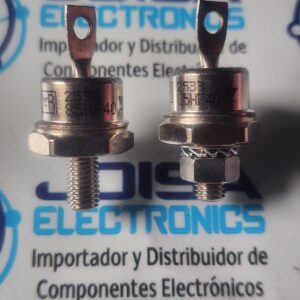 85HF40 El 85HF40 es un diodo rectificador de potencia estándar diseñado para el montaje sobre chasis mediante un perno roscado (tipo tornillo), comúnmente fabricado por marcas como Vishay Semiconductors e International Rectifier. Su característica principal (indicada por la letra R) es que tiene la polaridad inversa, lo que significa que el CATODO NEGATIVO se encuentra en el perno/tuerca y el cátodo en el terminal de cable superior. y se comercializa en JOISA ELECTRONICS SAC PROVEEDOR LIMA PERU
