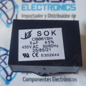 CBB61SH El término CBB61SH se refiere a un capacitor de película de polietileno metalizado diseñado específicamente para el arranque y funcionamiento de motores eléctricos de corriente alterna (AC). Es el componente que comúnmente encuentras dentro de ventiladores de techo, extractores de aire, aire acondicionado y bombas de agua de baja potencia y se comercializa en JOISA ELECTRONICS SAC PROVEEDOR LIMA PERU