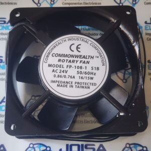 FP-108-1 El FP-108-1 24V hace referencia a un ventilador axial de refrigeración industrial de la marca Commonwealth.Existen dos tipos de corriente para este modelo con voltaje de 24V. Es muy importante verificar cuál necesitas, ya que no son compatibles entre sí y se comercializa en JOISA ELECTRONICS SAC PROVEEDOR LIMA PERU