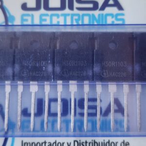 H30R1103 El H30R1103 (también conocido como IHW30N110R3 )es un transistor IGBT de conducción inversa, fabricado por Infineon Technologies para electrodomésticos, especialmente cocinas de inducción. El componente cuenta con un diodo interno para su funcionamiento en modo de conmutación suave y se comercializa en JOISA ELECTRONICS SAC PROVEEDOR LIMA PERU