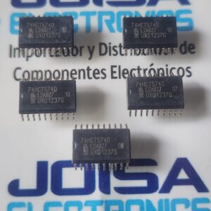 El 74HCT574D es un circuito integrado digital de alta velocidad. Se trata de un registro flip-flop tipo D de 8 bits (octal), activo por flanco de subida y con salidas de 3 estados. Es fabricado por marcas como Nexperia y NXP Semiconductors.Características principalesTipo de lógica: Biestable Flip-Flop tipo D (8 canales independientes).Compatibilidad de niveles: Familia HCT, lo que significa que utiliza tecnología CMOS de bajo consumo pero con niveles de entrada compatibles con TTL (ideal para conectar sistemas de 5V antiguos o microcontroladores).Encapsulado: SO20 / SOIC-20 (componente de montaje superficial - SMD). y se comercialize en JOISA ELECTRONICS SAC PROVEEDOR LIMA PERU