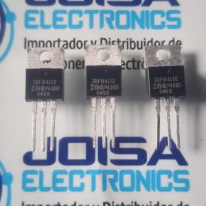 IRFB4110 El IRFB4110 es un transistor de potencia MOSFET de canal N fabricado originalmente por International Rectifier (ahora Infineon Technologies), ampliamente utilizado en electrónica de potencia debido a su alta capacidad de corriente y muy baja resistencia en estado de conducción y se comercializa en JOISA ELECTRONICS SAC PROVEEDOR LIMA PERU