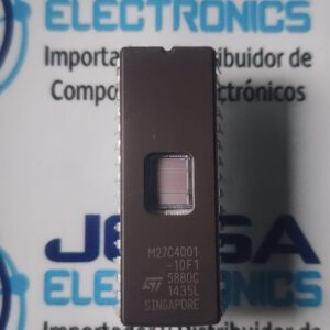 M27C4001-10F1 El M27C4001-10F1 es un circuito integrado de memoria EPROM de 4 Megabits (4 Mb) fabricado por STMicroelectronics. Está diseñado principalmente para almacenar firmware o programas en sistemas basados en microprocesadores, como placas de circuitos de videojuegos arcade antiguos, sistemas integrados o consolas. y se comercializa en JOISA ELECTRONICS SAC PROVEEDOR LIMA PERU