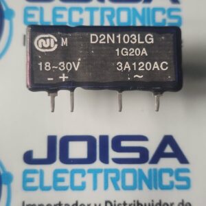 D2N103LG El D2N103LG es un relé de estado sólido (SSR) de tipo SIP-4, utilizado frecuentemente como accesorio de panel en maquinaria industrial, como en sistemas de control de la marca Mazak. Fue fabricado originalmente por empresas de componentes electrónicos como Nihon Inter Electronics Corporation (NIEC) y NEC. y se comercializa en JOISA ELECTRONICS SAC PROVEEDOR LIMA PERU