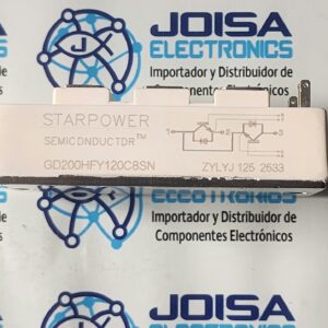 GD200HFY120C8SN El GD200HFY120C8SN es un módulo de potencia IGBT (transistor bipolar de puerta aislada) fabricado por la marca StarPower . Las características de este modelo son: 200A 1200V y se comercializa en JOISA ELECTRONICS SAC PROVEEDOR LIMA PERU