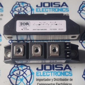 El IRKT56-14AS90 (también escrito como IRKT56/14AS90) es un módulo de potencia de tiristores (SCR / SCR) en configuración de serie (ADD-A-PAK). Fue diseñado originalmente por International Rectifier (IR) (marca que hoy forma parte de Infineon Technologies), y también es distribuido y fabricado bajo la división de semiconductores de Vishay. y se comercializa en JOISA ELECTRONICS SAC PROVEEDOR LIMA PERU
