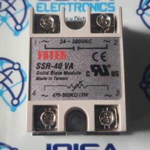 SSR-40VA Conversación del Modo IA: SSR-40VA SSR-40VA El SSR-40VA es unregulador de voltaje de estado sólido(Relé de estado sólido/SSR). Se diferencia de los SSR tradicionales en que no solo funciona como encendido/apagado (apertura/cierre), sino que utiliza un potenciómetro (resistencia variable) para disminuir y extender la tensión de salida de CA (mediante el corte de fase) 40A y se comercializa en JOISA ELECTRONICS SAC PROVEEDOR LIMA PERU